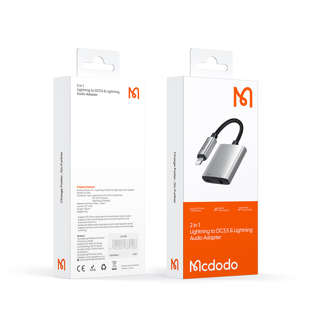 Lightning Audio Adapter - Lightning / 3.5mm McDodo CA-5540 Wales, Gray