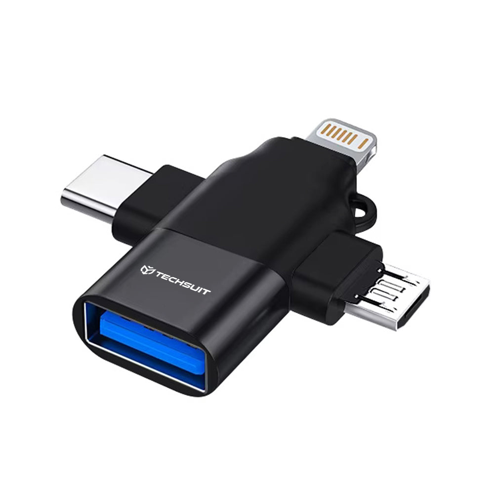 OTG Adapter Lightning / microUSB / USB-C - USB-A Techsuit A17 SoundVoltX, Black
