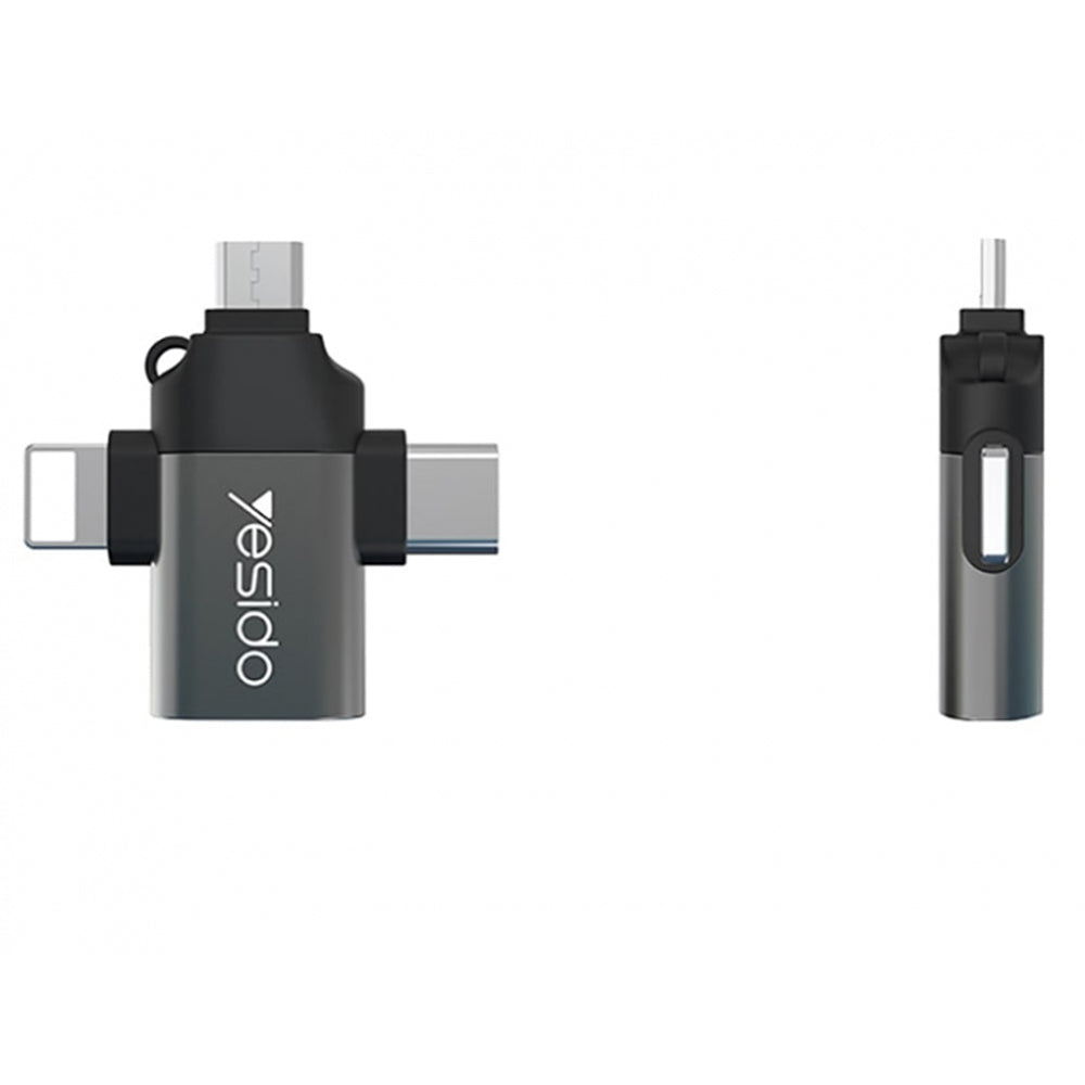 OTG Adapter Lightning / microUSB / USB-C - USB-A Yesido GS15, Black