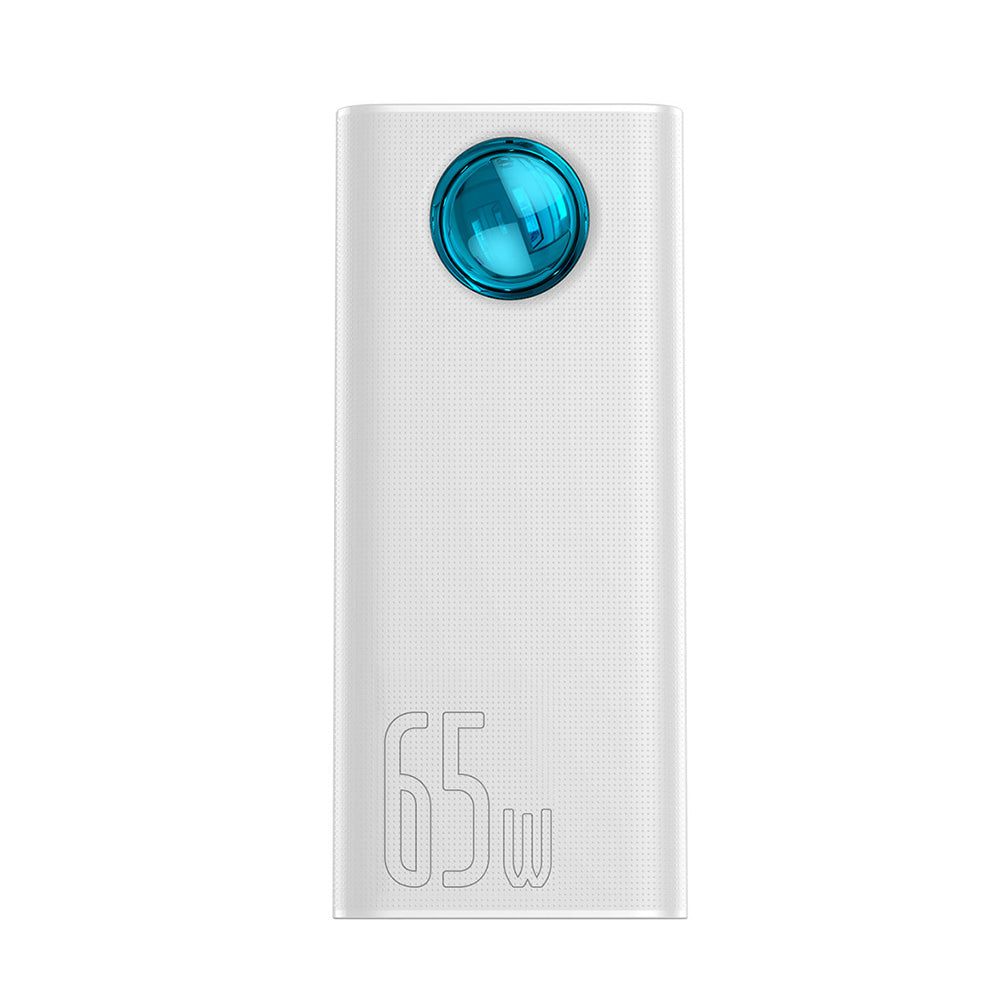 Baseus Amblight External Battery with Digital Display, 30000mAh, 65W, QC + PD, 1 x USB-C - 4 x USB-A, White PPLG000102
