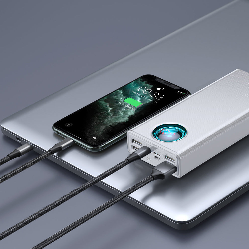 Baseus Amblight External Battery with Digital Display, 30000mAh, 65W, QC + PD, 1 x USB-C - 4 x USB-A, White PPLG000102