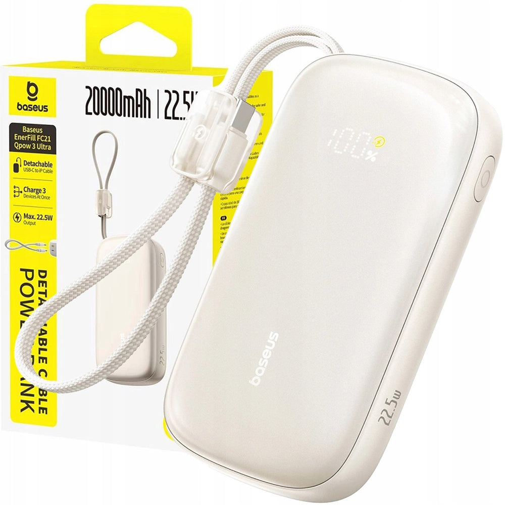 Baseus EnerFill FC21 Qpow 3 Ultra External Battery, 10000mAh, 45W, QC + PD, 1 x USB-A - 1 x USB-C, Beige E0027Q01