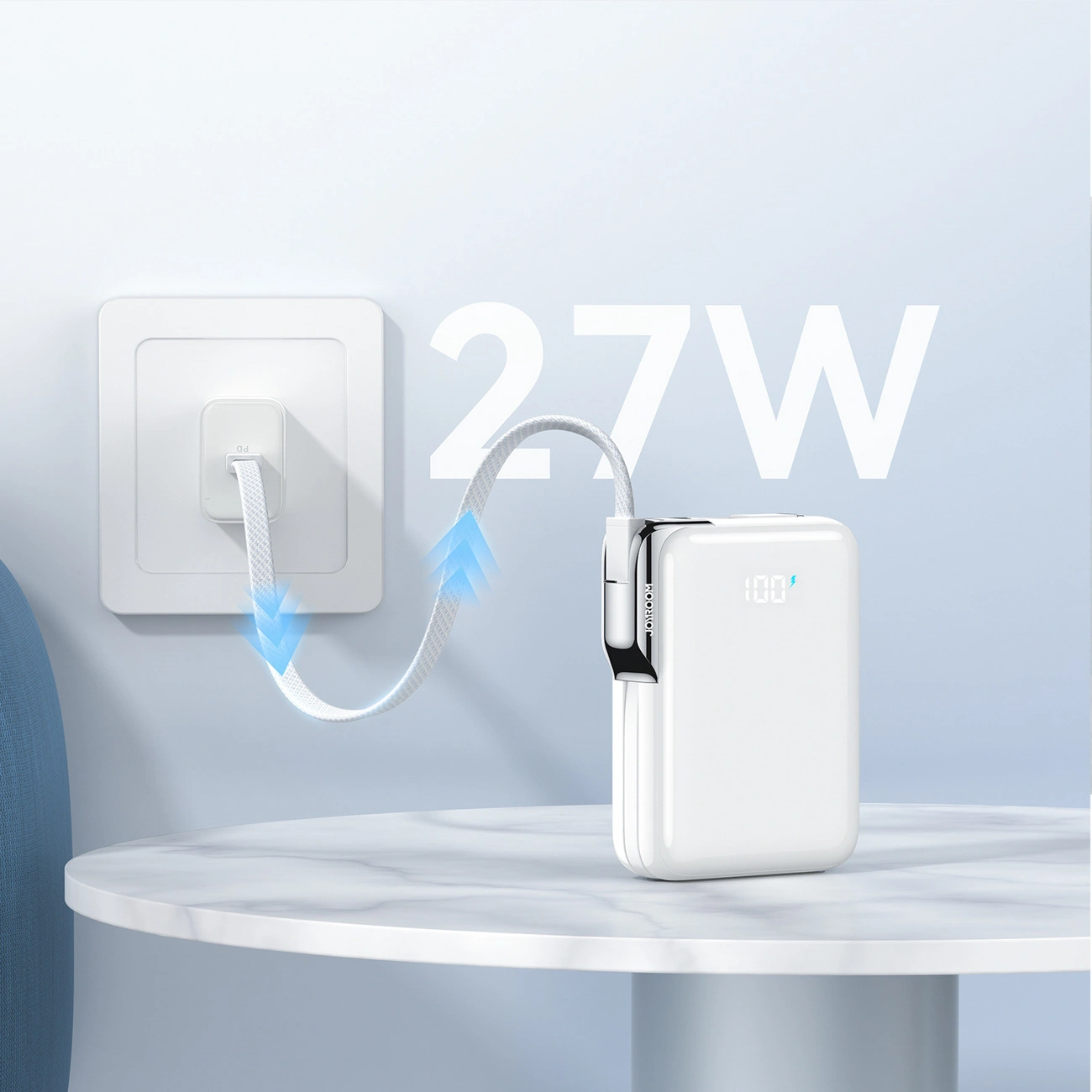 Joyroom JR-PBF27 Pro External Battery, 10000mAh, 30W, QC + PD, 1 x Lightning - 2 x USB-C, White