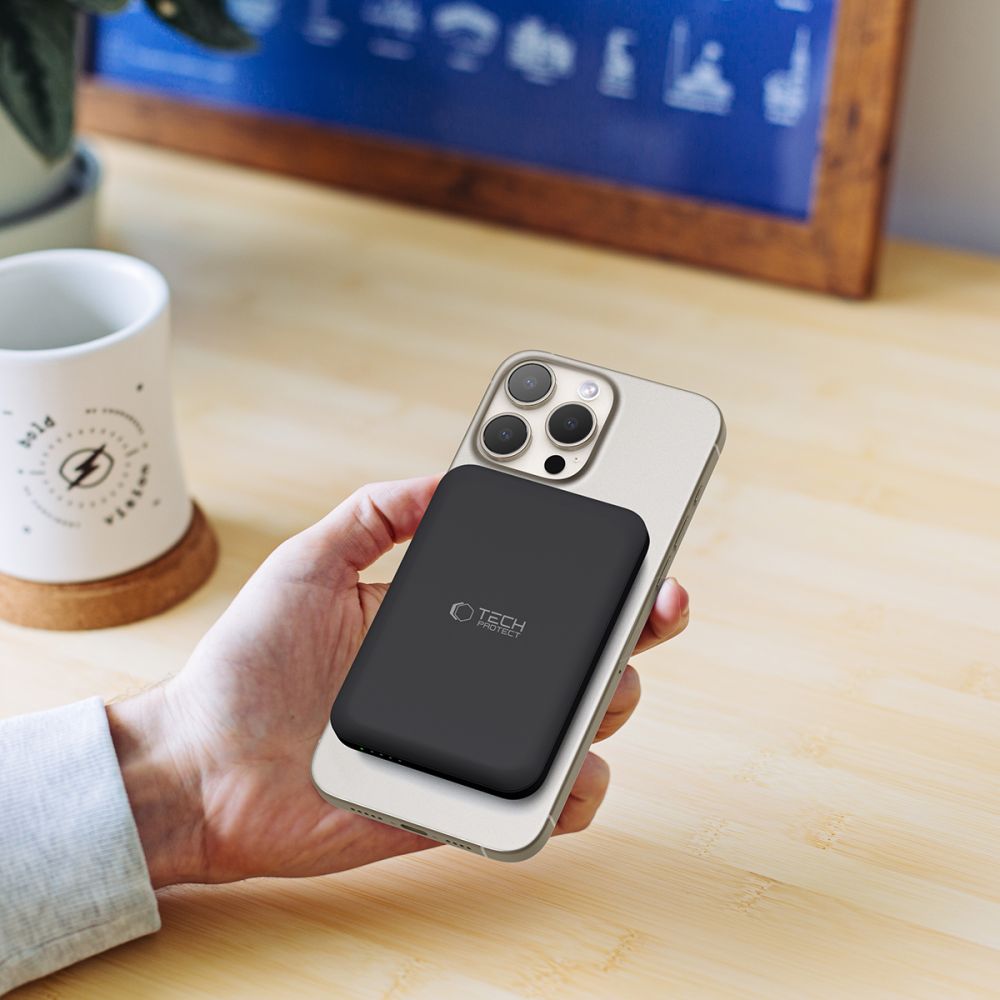 External Wireless Battery Tech-Protect PB10 LifeMag, 5000mAh, 15W, PD + FQI, 1 x QI - 1 x USB-C, Black
