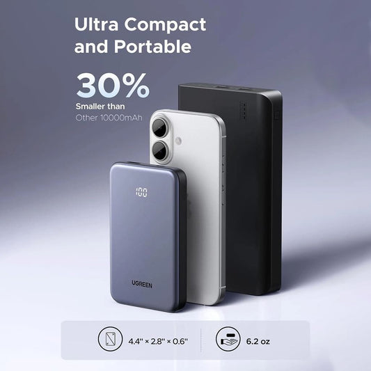 UGREEN 75131B External Battery, 10000mAh, 22.5W, QC + PD, 1 x USB-A - 1 x USB-C, Gray