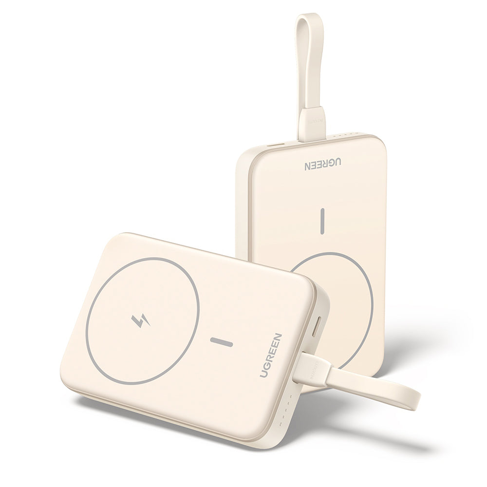 UGREEN PB760 Wireless External Battery, 10000mAh, 20W, PD + FQI, 1 x QI - 1 x USB-C, Beige