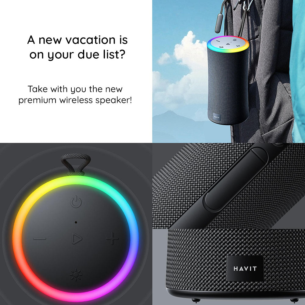 HAVIT SK833BT Portable Bluetooth Speaker, 2 x 10W, RGB, Waterproof, Black