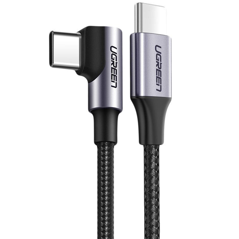 UGREEN US255 Angled USB-C to USB-C Data and Charging Cable, 60W, 1m, Gray