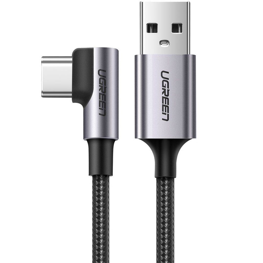 UGREEN US284 Angled USB-A to USB-C Data and Charging Cable, 18W, 1m, Gray