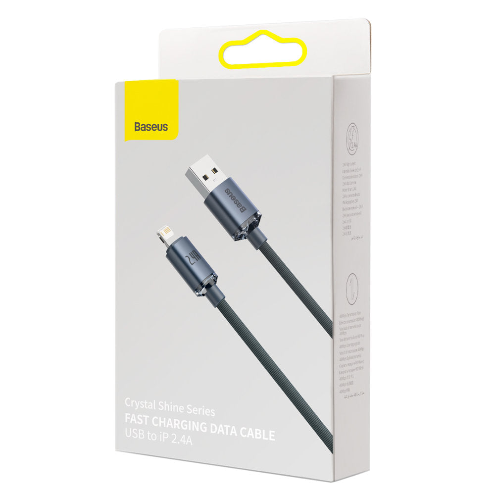 Baseus Crystal Shine Series USB-A - Lightning Charging and Data Cable, 18W, 2m, Black CAJYY00010101