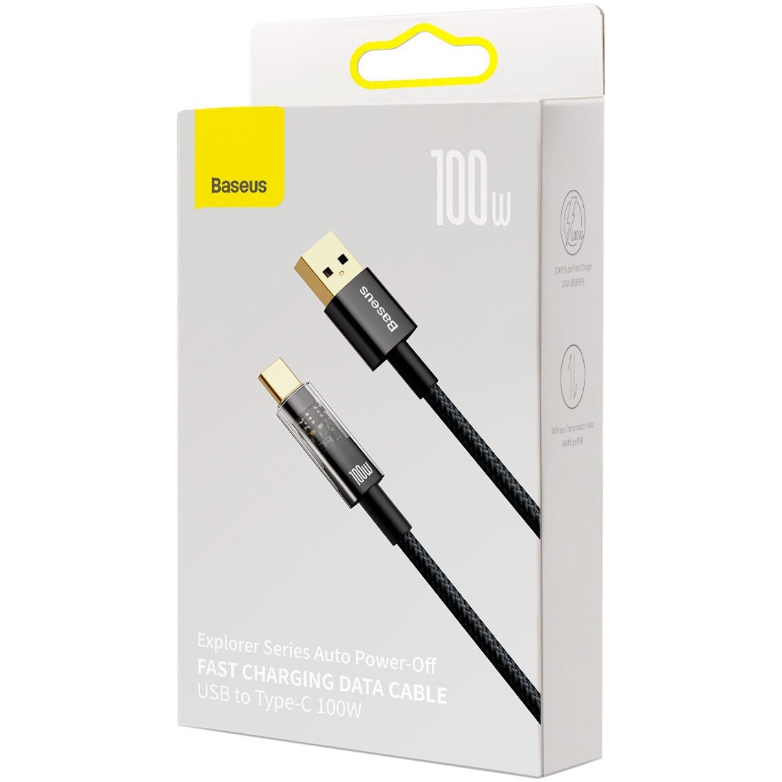 USB-A to USB-C Baseus Explorer Data and Charging Cable, 100W, 1m, Black CATS000201