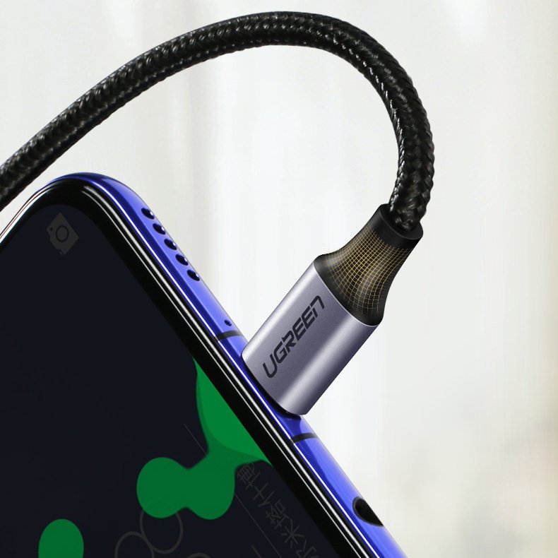 UGREEN US255 Angled USB-C to USB-C Data and Charging Cable, 60W, 1m, Gray