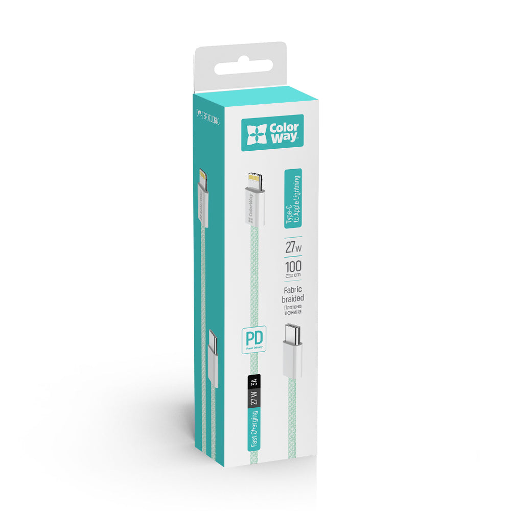 USB-C to Lightning Data and Charging Cable ColorWay CW-CBPDCL061, 27W, 1m, Green