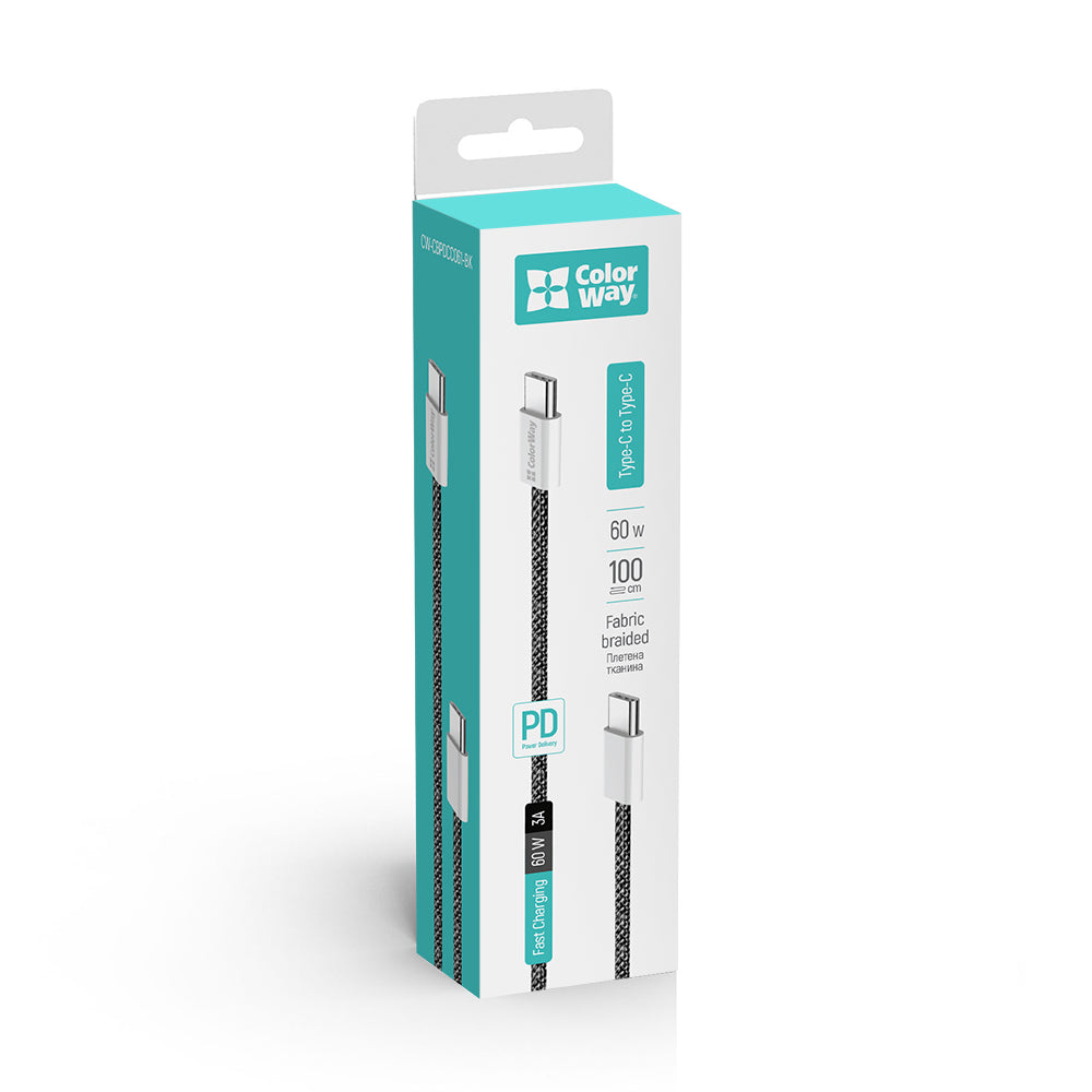 USB-C Data and Charging Cable - USB-C ColorWay CW-CBPDCC061, 60W, 1m, Black