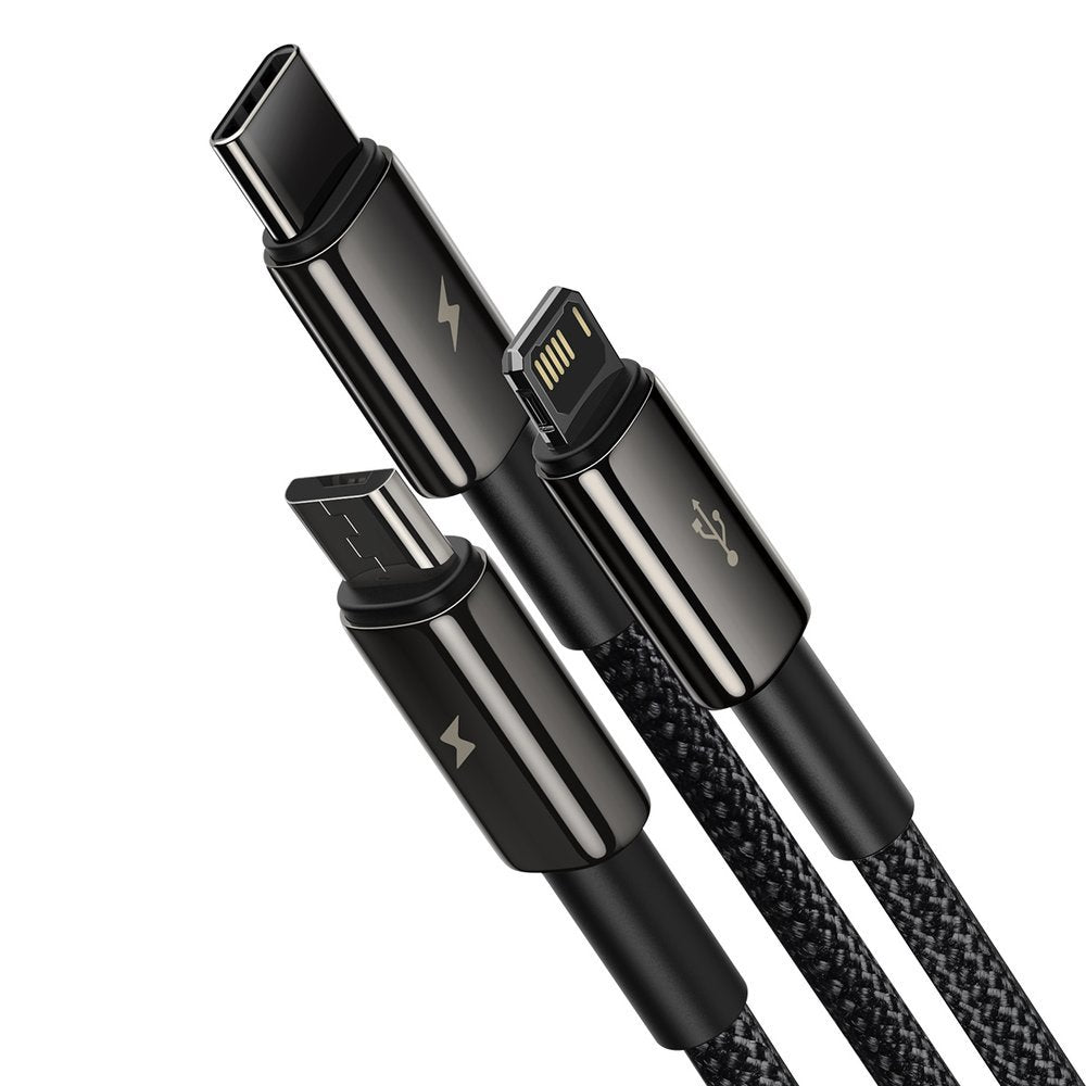 Baseus Tungsten Gold 3in1 USB-A Charging Cable - Lightning / microUSB / USB-C, 18W, 1.5m, Black CAMLTWJ-01