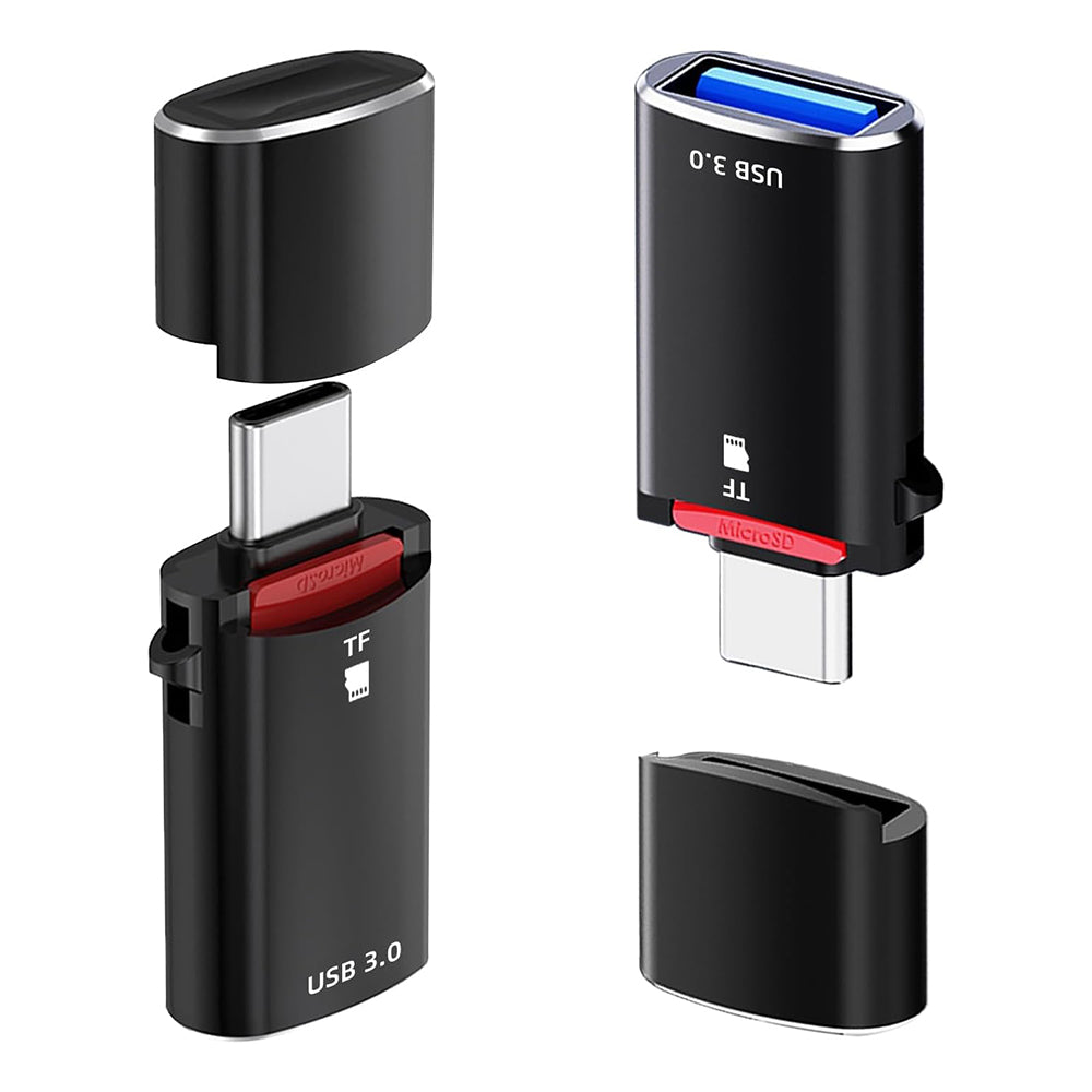 USB-C Techsuit AluVoltX Card Reader, USB-A (OTG) - microSD, Black