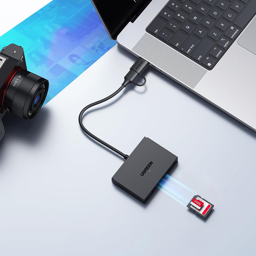 USB / USB-C UGREEN CM812 (45167) Card Reader, SD - microSD - 2 x USB-A, Black