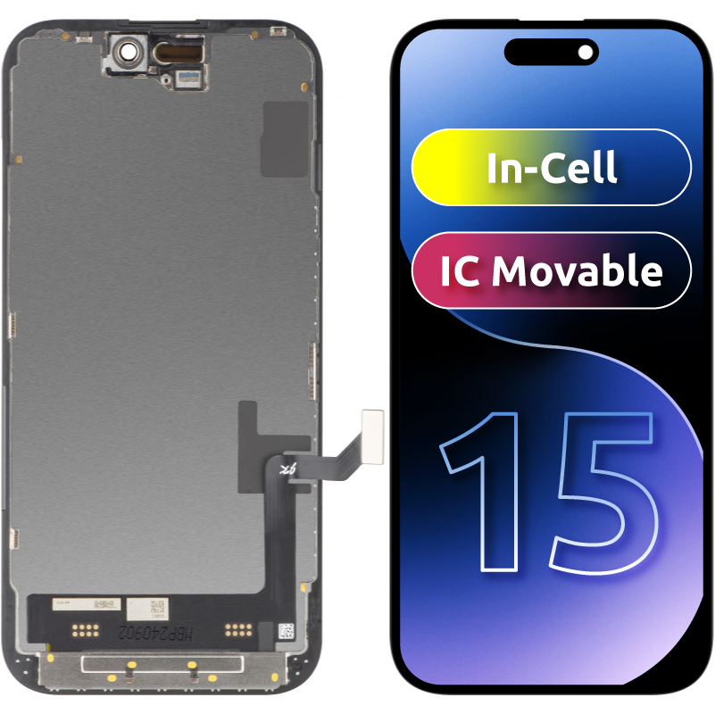 JK Touchscreen Display for Apple iPhone 15, with Frame, Movable In-Cell IC LCD Version, Black