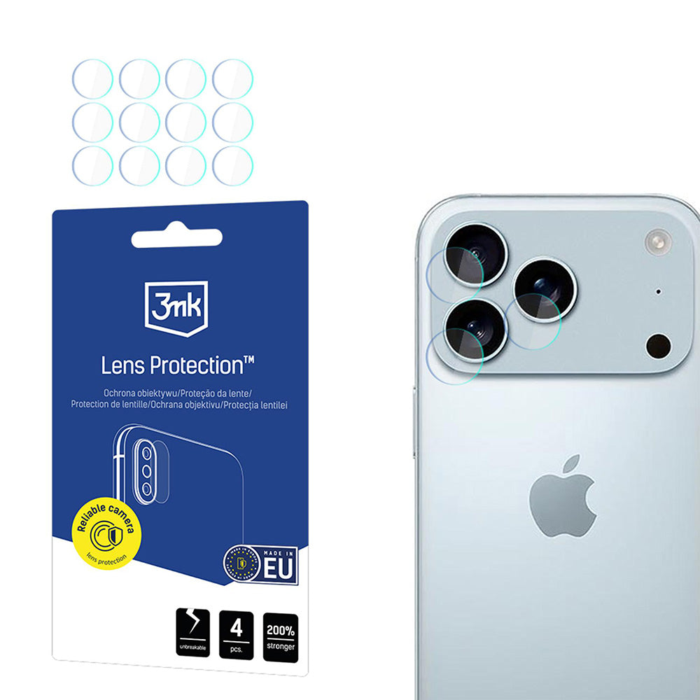 Back Camera Protection Film 3MK Protection for Apple iPhone 17 Pro Max, Flexible Glass, Set of 4 Pieces, Transparent