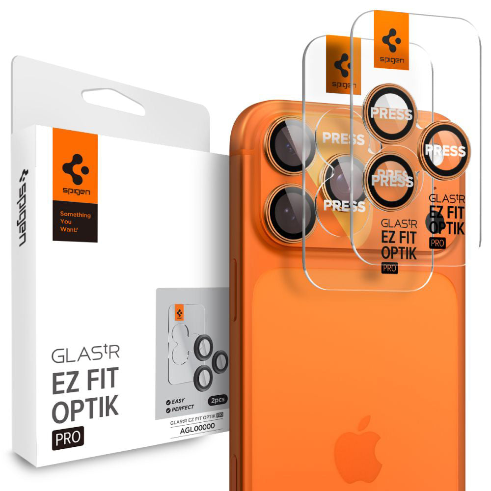 Spigen GlastR EZ FIT Optik Pro Rear Camera Protector for Apple iPhone 17 Pro Max / 17 Pro, Tempered Glass, Set of 2 pieces, Orange