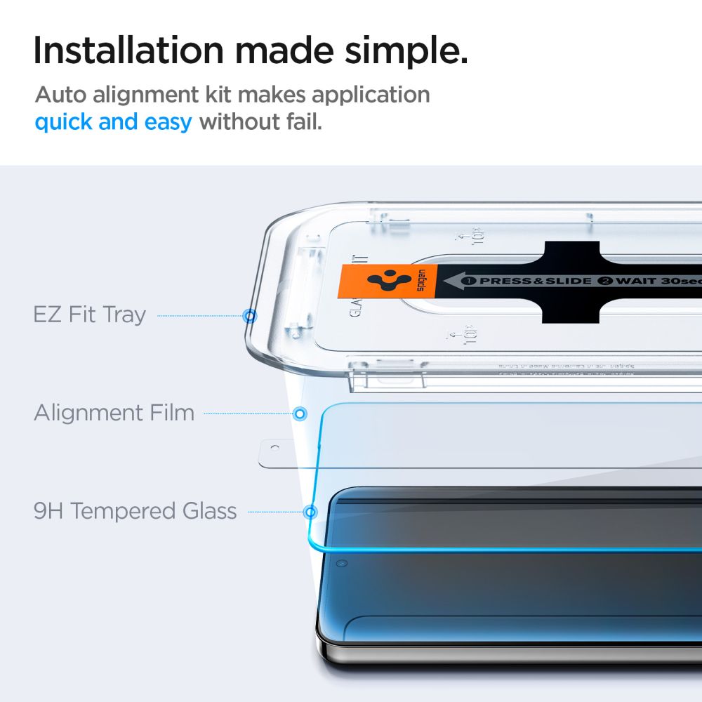 Spigen GlastR EZ FIT Screen Protector for Samsung Galaxy S25 S931 / S24 S921, Tempered Glass, Full Glue, Set of 2 pieces AGL07440