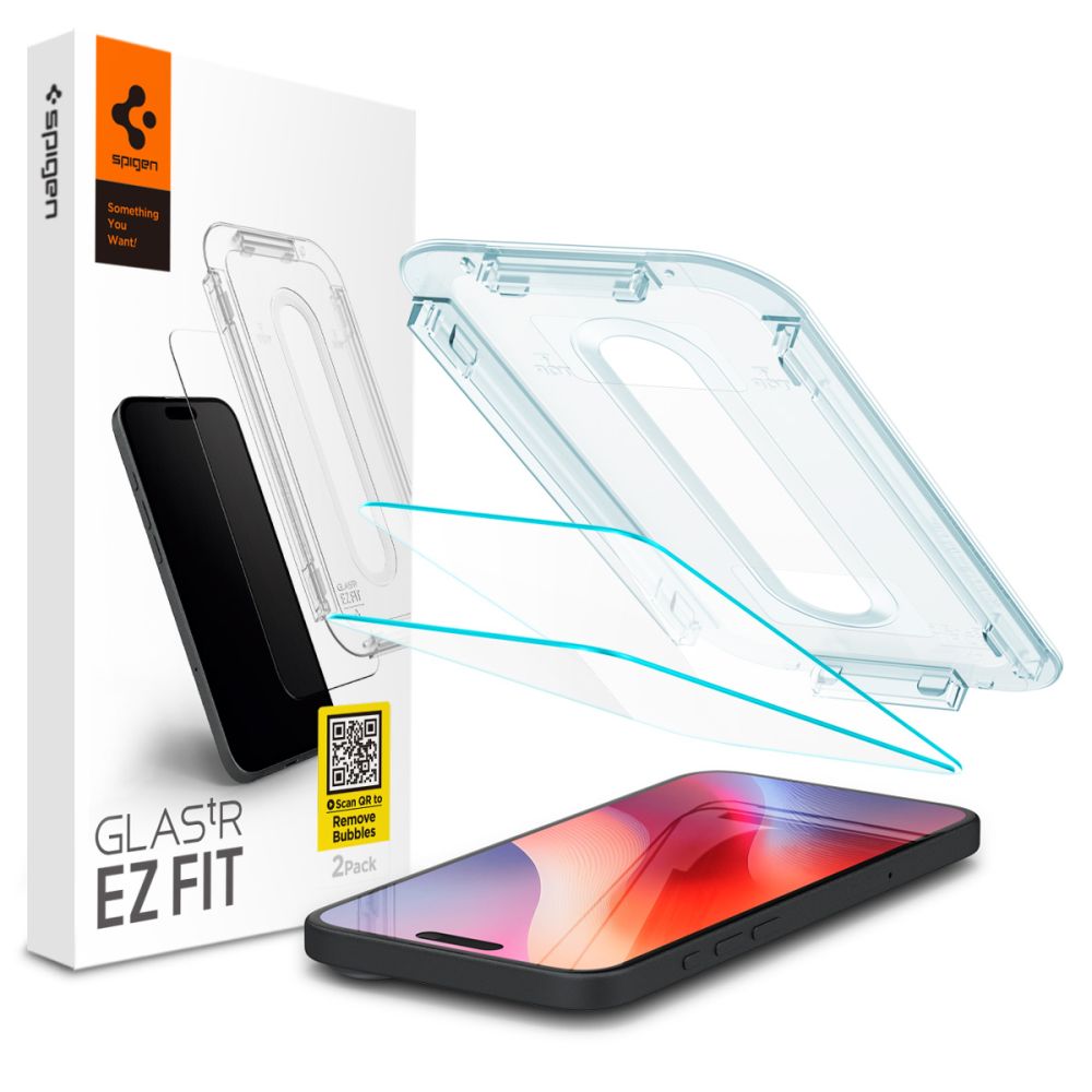 Spigen GlastR EZ FIT Screen Protector for Apple iPhone 17 Pro / 17 / 16 Pro, Tempered Glass, Full Glue, Set of 2 pieces AGL07928