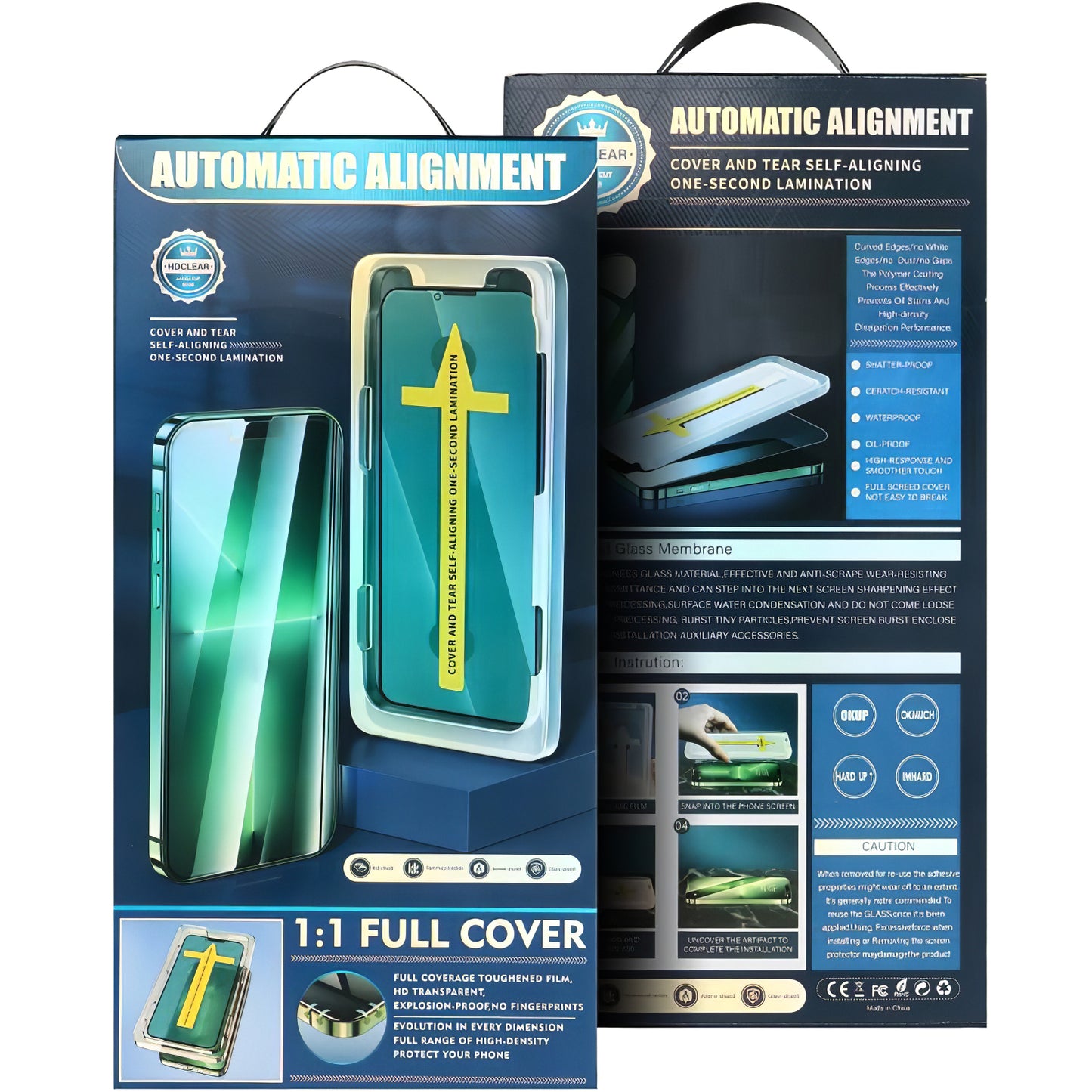 OEM Automatic Alignment Screen Protector for Apple iPhone 15 Pro Max, Glass Shielded, Full Glue, 5D, 5D, Black