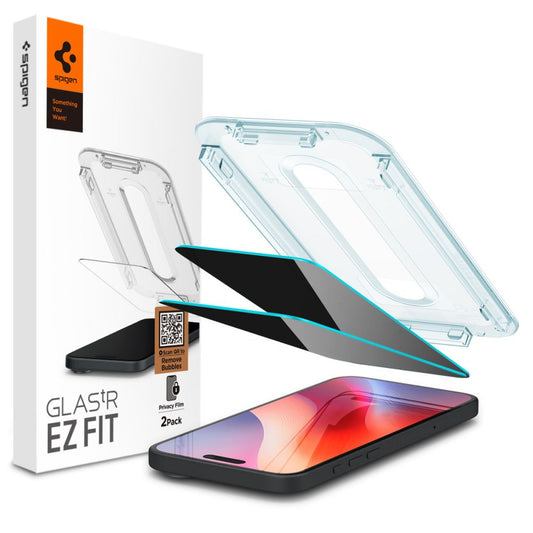 Spigen GlastR EZ FIT Privacy Screen Protector for Apple iPhone 17 Pro / 17 / 16 Pro, Tempered Glass, Full Glue, Set of 2 pieces AGL07929