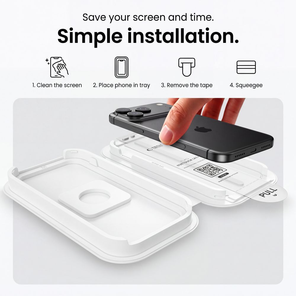 Tech-Protect OneTouch Screen Protector for Apple iPhone 18 Pro Max / 17 Pro Max, Tempered Glass, Full Glue, Set of 2 pieces, Transparent