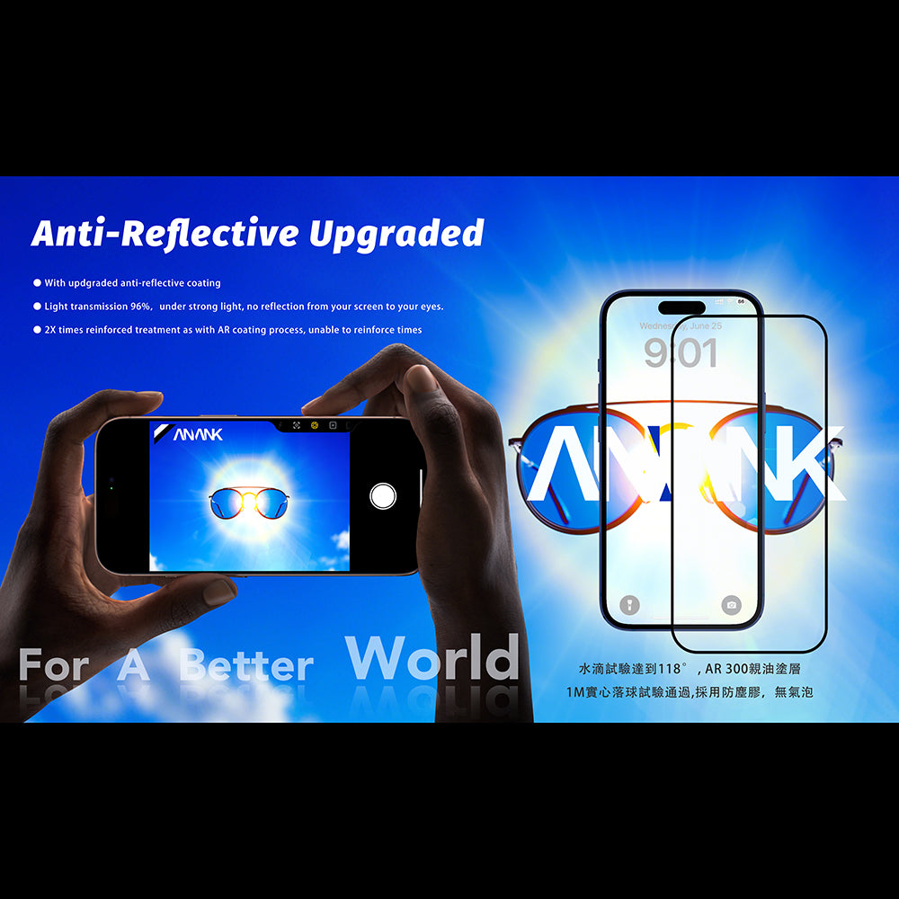 Anank Anti Reflection Screen Protector for Apple iPhone 17 Pro Max, Tempered Glass, Full Glue, 2.5D, Black
