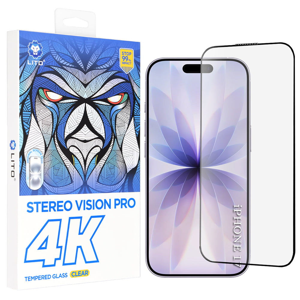Lito D+ Max 4K Screen Protector for Apple iPhone 17 / 16 Pro, Tempered Glass, Full Glue, Black