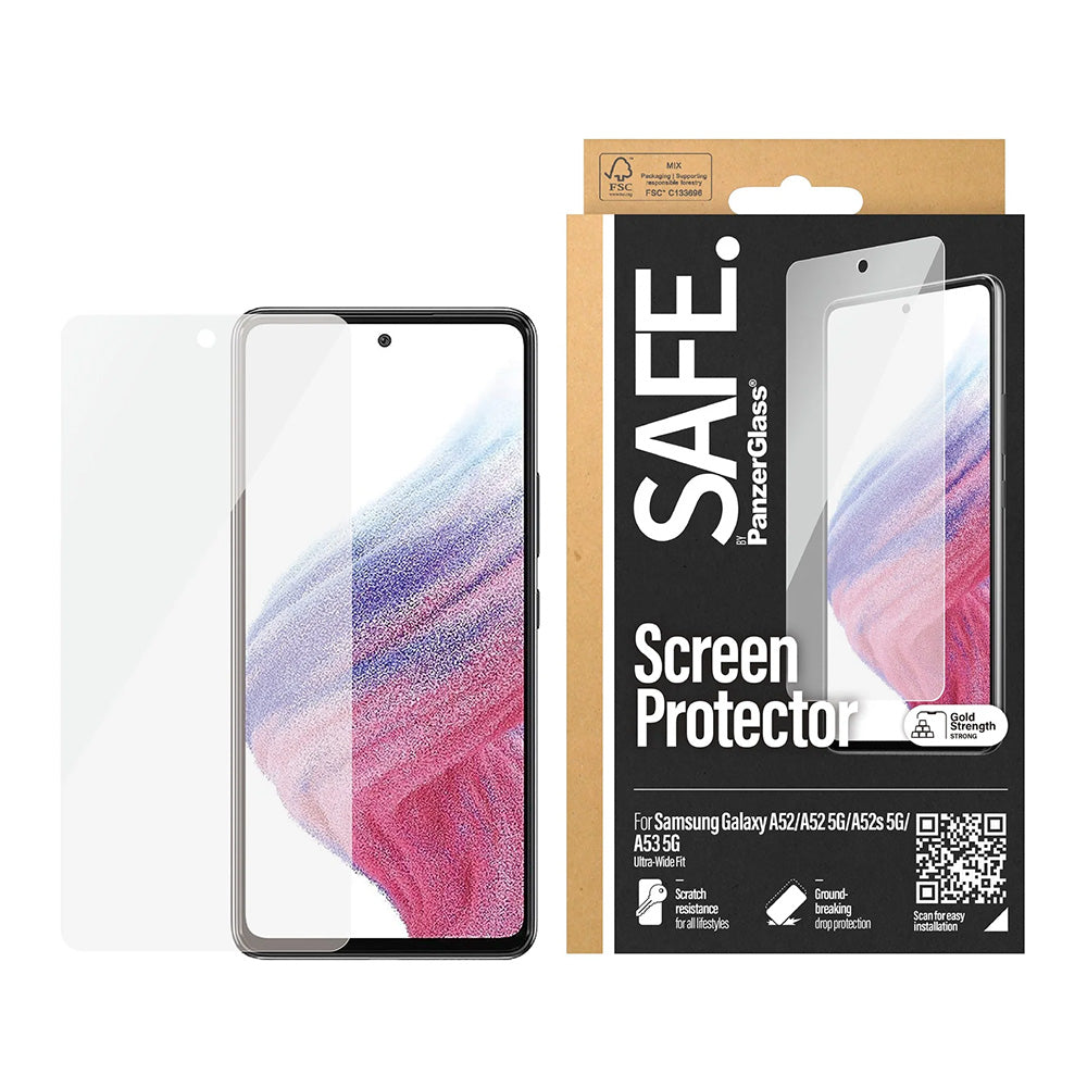 PanzerGlass Safe Screen Protector. Ultra-Wide Fit for Samsung Galaxy A53 5G A536 / A52s 5G A528 / A52 5G A526, Tempered Glass, Full Glue