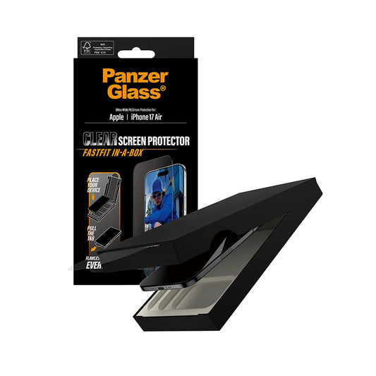 PanzerGlass Ultra-Wide Fit Fastfit Screen Protector for Apple iPhone 17 Air, Tempered Glass, Full Glue, Black