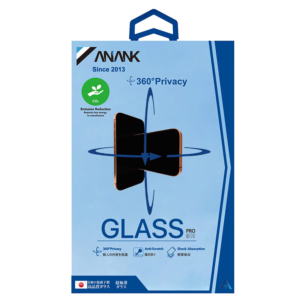 Anank 1X Reinforced 360 Privacy Screen Protector for Apple iPhone 16, Tempered Glass, Full Glue, 2.5D