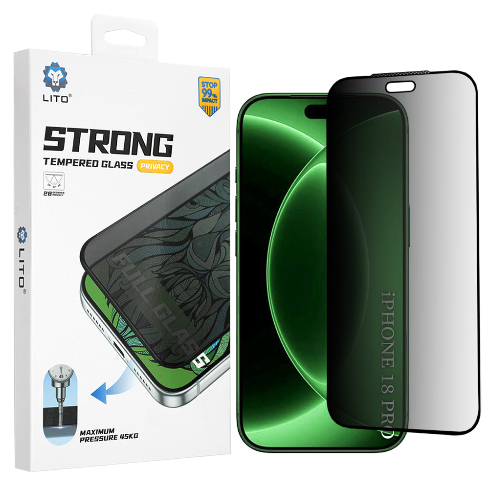 Lito D+ Max Strong2 Privacy Screen Protector for Apple iPhone 18 Pro / 17 Pro, Tempered Glass, Full Glue