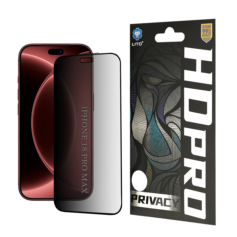 Lito HD Pro2 Privacy Screen Protector Film for Apple iPhone 18 Pro Max / 17 Pro Max, Tempered Glass, Full Glue