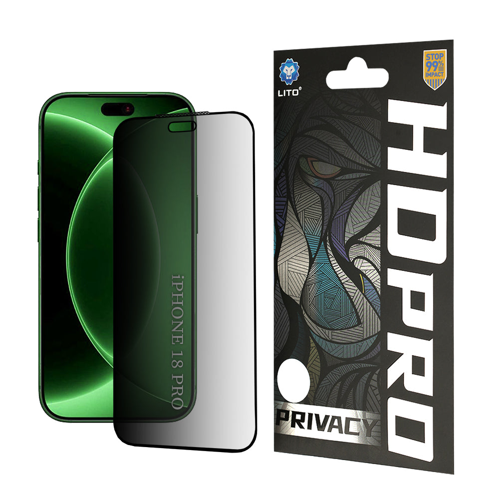 Privacy Screen Protector Film Lito HD Pro2 for Apple iPhone 18 Pro / 17 Pro, Tempered Glass, Full Glue