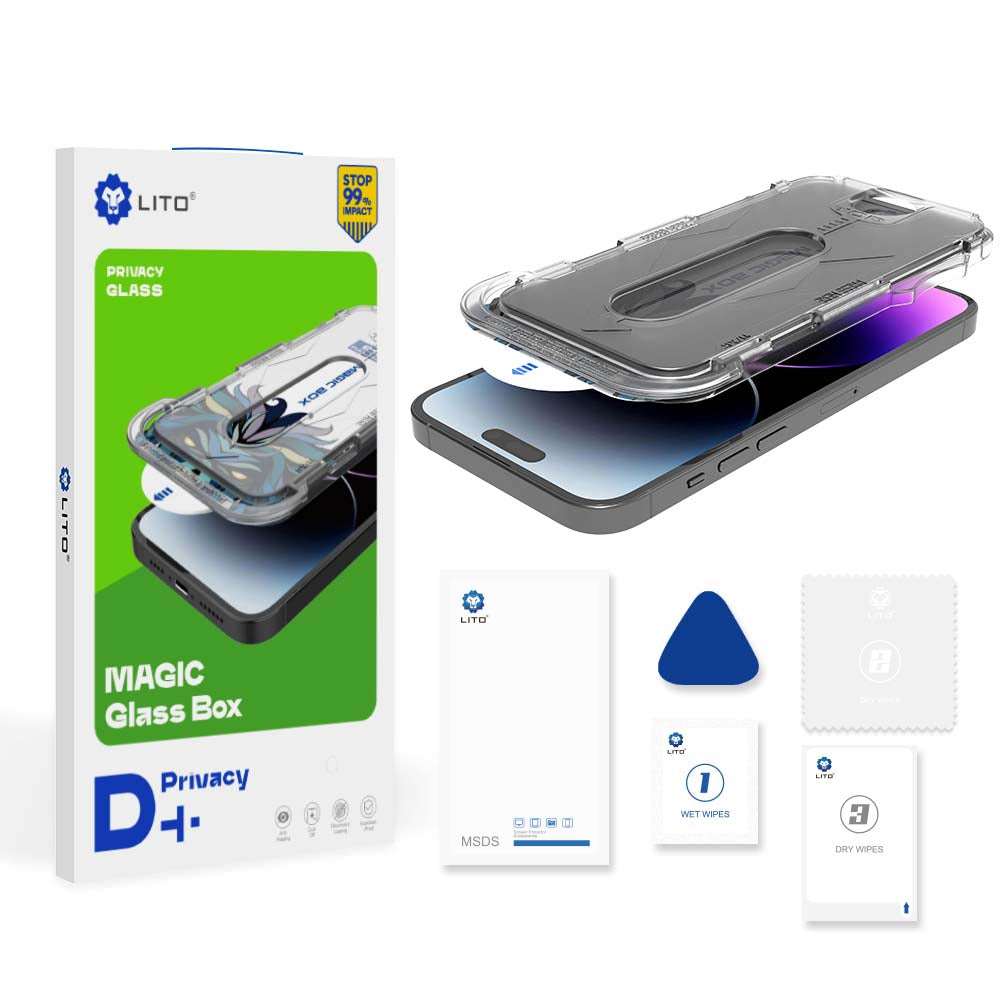 Privacy Screen Protector Film Lito Magic Glass Box D+ Tools for Apple iPhone 12 / 12 Pro, Tempered Glass, Full Glue