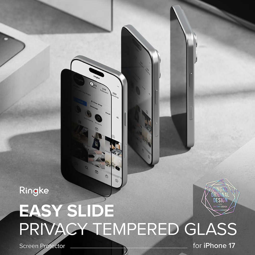 Privacy Screen Protector Ringke Easy Slide for Apple iPhone 17 Pro, Tempered Glass, Full Glue, Set of 2 pieces