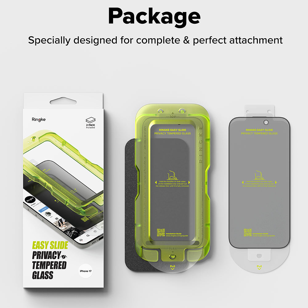 Privacy Screen Protector Ringke Easy Slide for Apple iPhone 17 Pro, Tempered Glass, Full Glue, Set of 2 pieces
