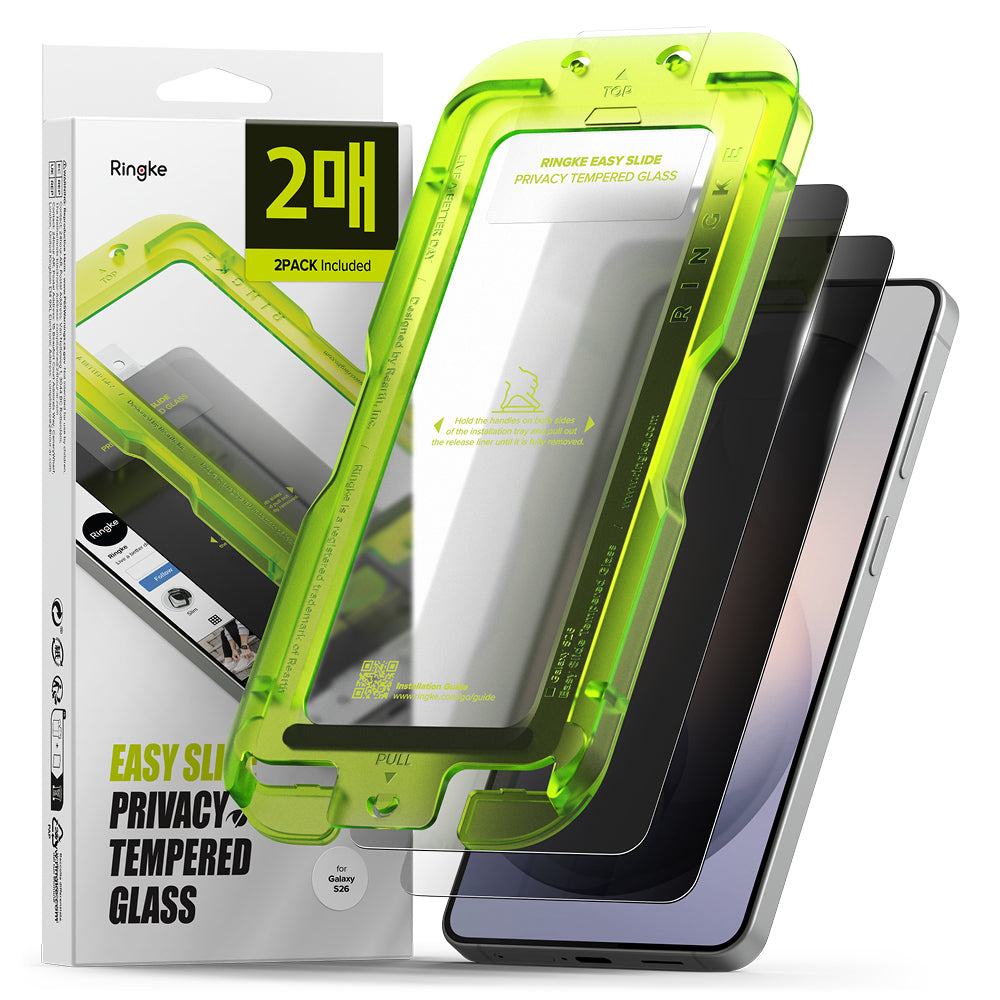 Ringke Easy Slide Screen Protector for Samsung Galaxy S26 S942, Tempered Glass, Full Glue, Set of 2 Pieces, Black