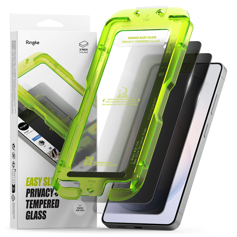 Ringke Easy Slide Screen Protector for Samsung Galaxy S26 Ultra S948, Tempered Glass, Full Glue, Set of 2 Pieces, Black