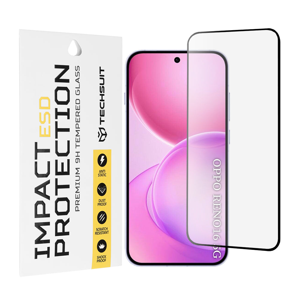 Techsuit Screen Protector Film for Oppo Reno16 / Reno16 Pro, Tempered Glass, Full Glue, Black