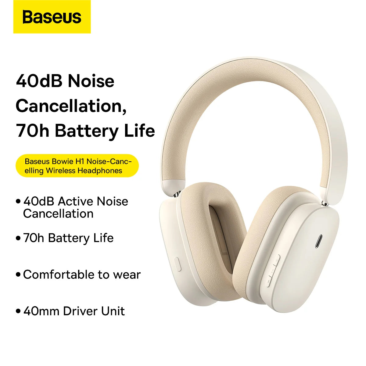 Handsfree Bluetooth Baseus Bowie H1, A2DP, ANC, Cream NGTW230202