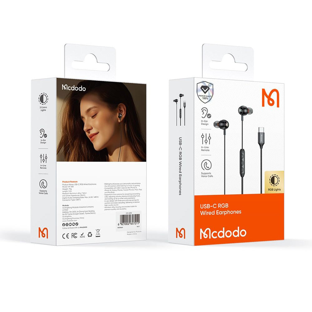 Handsfree USB-C McDodo HP-5830, Black