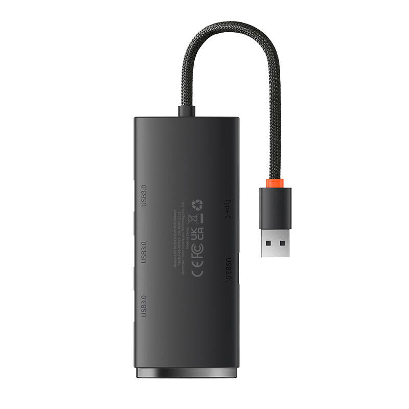 Baseus Lite USB Hub, 4 x USB-A 3.0 - 1 x USB-C, 0.25m, Black WKQXX030001