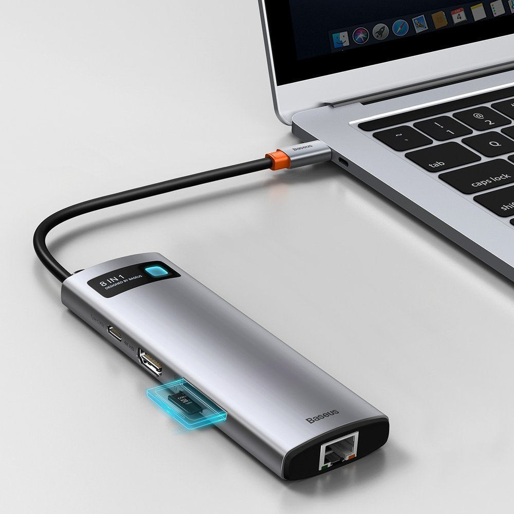 Baseus USB-C Hub, 3 x USB-A 3.0 - 1 x USB-C - 1 x HDMI - 1 x RJ45 - 1 x SD - 1 x microSD, Gray CAHUB-CV0G