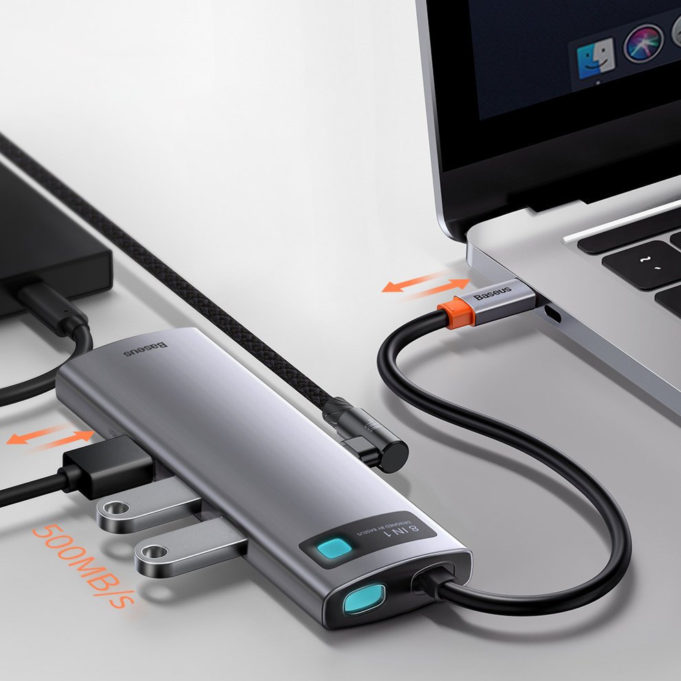 Baseus USB-C Hub, 3 x USB-A 3.0 - 1 x USB-C - 1 x HDMI - 1 x RJ45 - 1 x SD - 1 x microSD, Gray CAHUB-CV0G