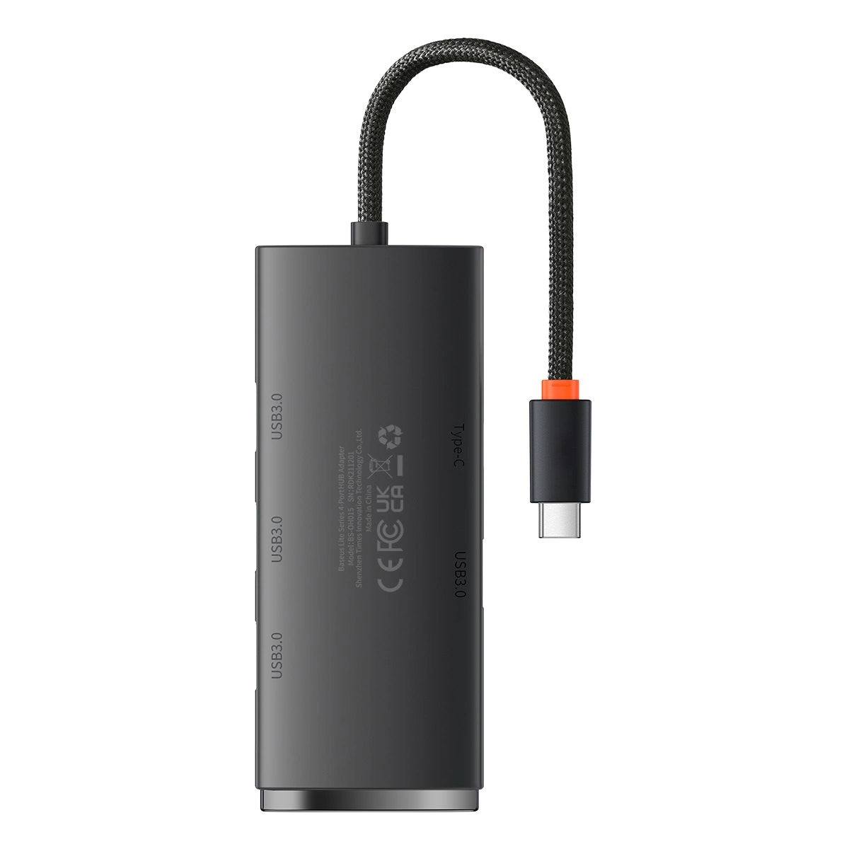 Baseus Lite USB-C Hub, 4 x USB-A 3.0 - 1 x USB-C, 0.25m, Black WKQX030301