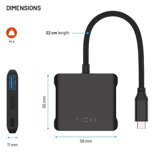 Fixed Quadri USB-C Hub, 5in1, Black